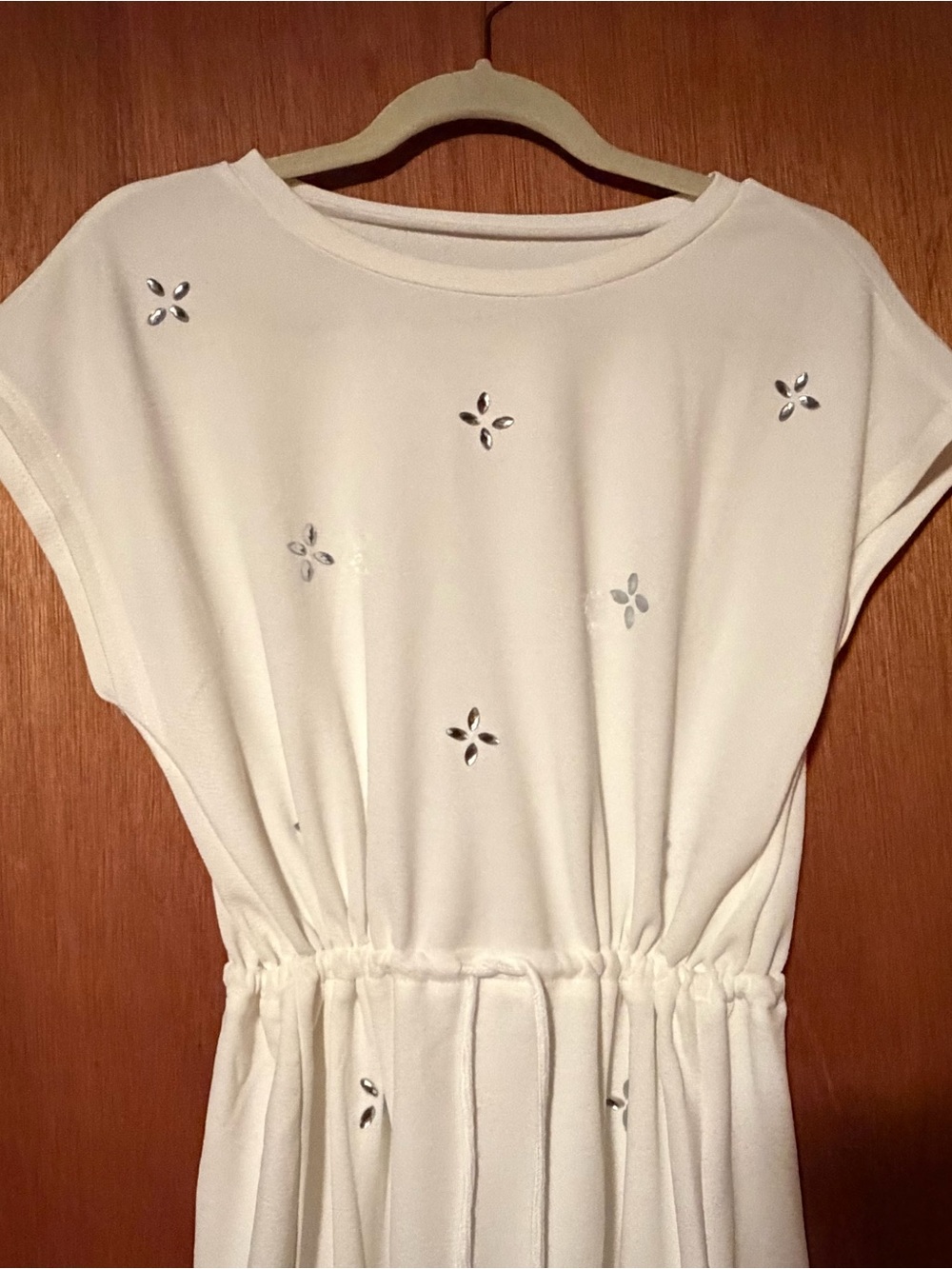 SHEIN White Drawstring Midi Dress with Subtle Embellishments - Picture 3 of 5